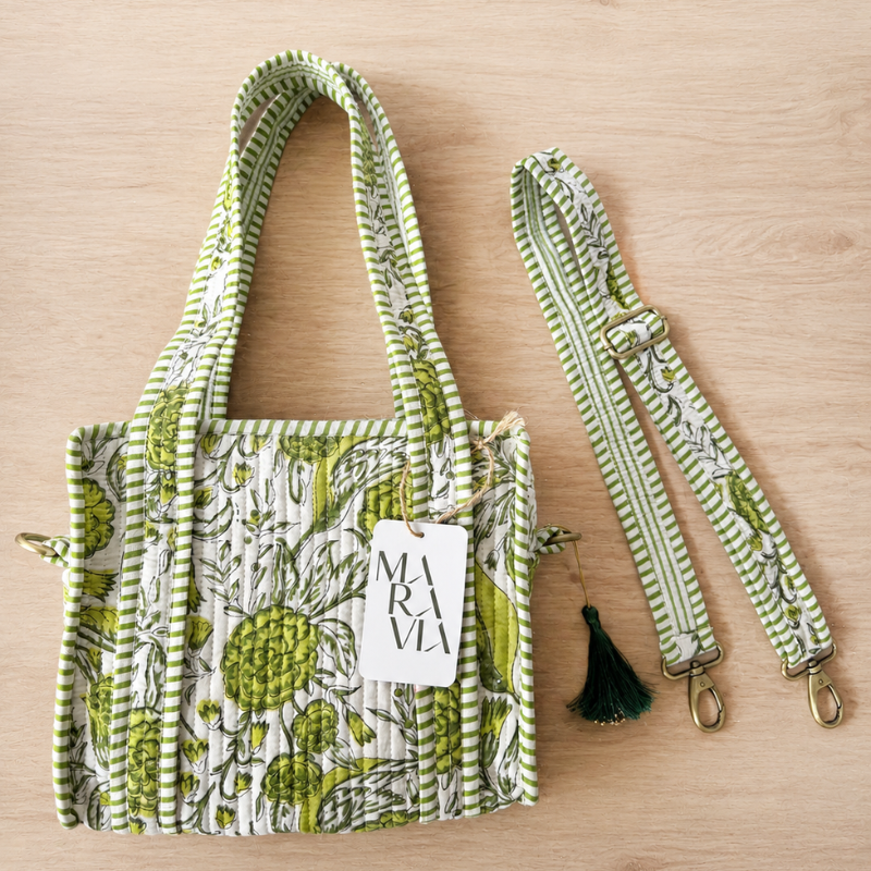 Mini Tote Flores Silvestres Verde con cierre