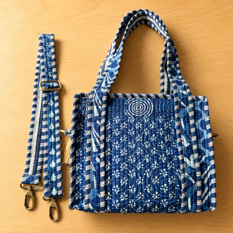 Mini Tote Azul con cierre