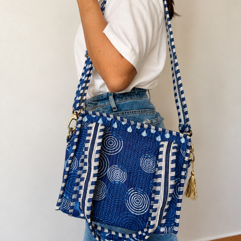 Mini Tote Azul con cierre