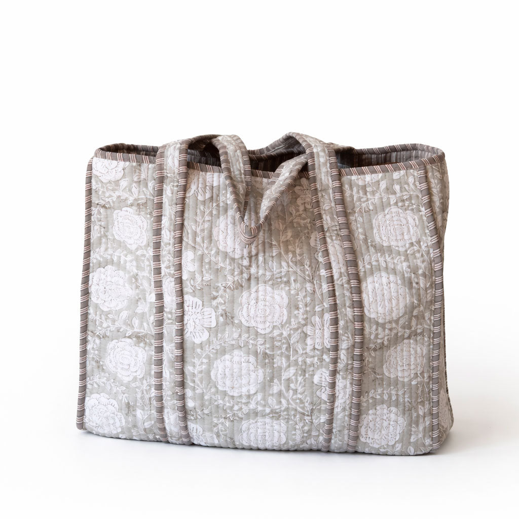 Tote Ceniza Floral Gris Reversible