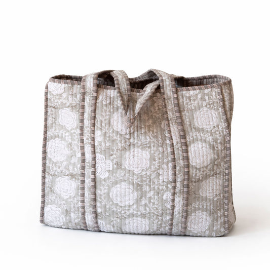 Tote Ceniza Floral Gris Reversible