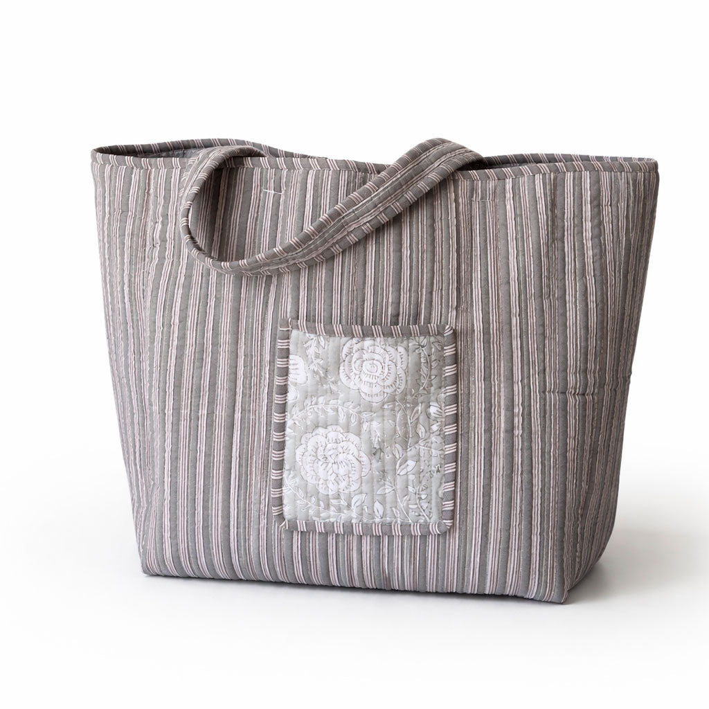 Tote Ceniza Floral Gris Reversible