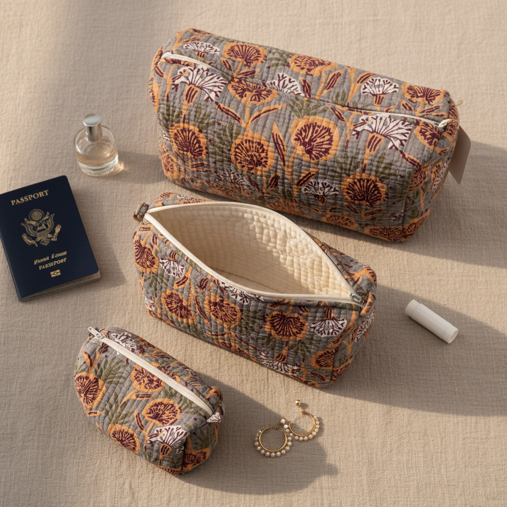 Neceser Mara flat lay viaje